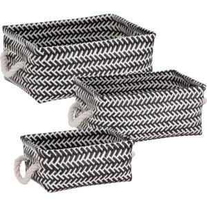 imageHoneyCanDo STO06684 Zig Zag Set of Nesting Baskets with Handles Set of 3Pack YellowBlack