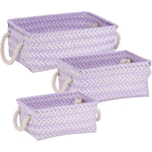 imageHoneyCanDo STO06684 Zig Zag Set of Nesting Baskets with Handles Set of 3Pack YellowLilac