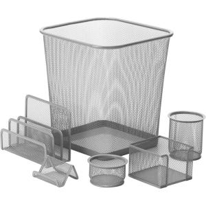 imageHoneyCanDo Mesh Desk Set Silver OFC06206 Silver 108quot x 124quot 6 PcsSilver