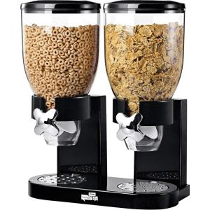 imageHoneyCanDo Zevro Essential DualControl Dry Food Dispenser  Effortless ampamp Organized Storage for Cereal Dog Food or Snack Dispenser for All Kinds of Treats 175 oz Each Capacity BlackChrome