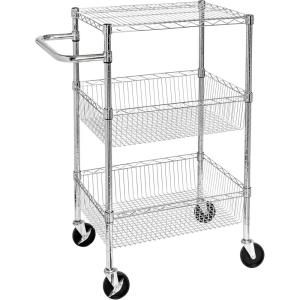 imageHoneyCanDo 3 Shelf Chrome Storage Cart CRT01451 Chrome3Tier Rolling Utility Cart