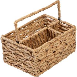 imageHoneyCanDo MultiUse 3Compartment Wicker Basket Caddy with Handle Natural STO09844 Natural Medium