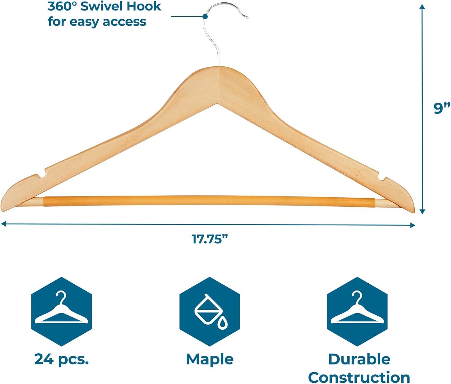imageHoneyCanDo Sturdy Maple Wood Hangers  NonSlip Grooved Bar Perfect for Shirts and Suits Durable ampamp Stylish 24PackMaple
