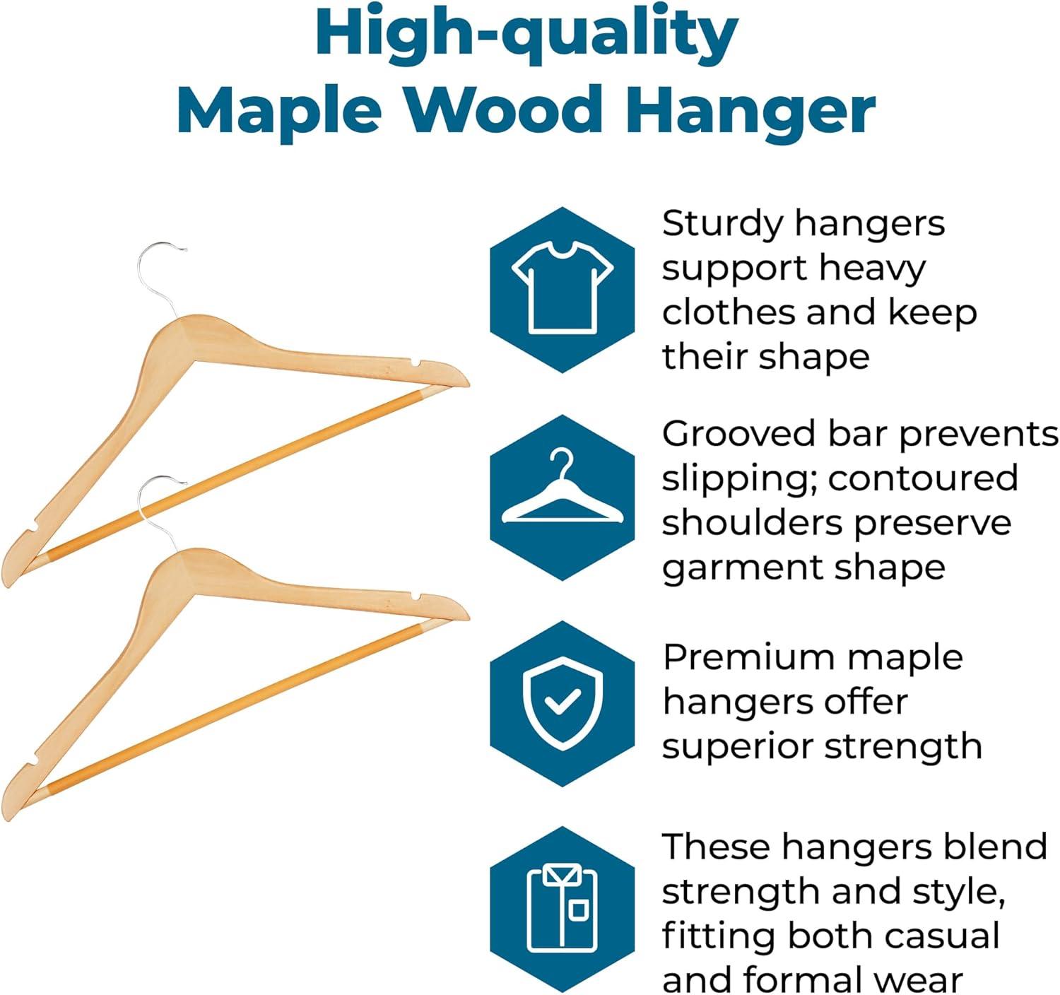 imageHoneyCanDo Sturdy Maple Wood Hangers  NonSlip Grooved Bar Perfect for Shirts and Suits Durable ampamp Stylish 24PackMaple